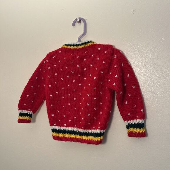 HAND KNIT Sleepy Bear Handmade Retro Vintage Kids Sweater, Red- Size 2T - Picture 7 of 8